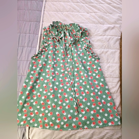 Entro Floral Green Sleeveless Top With Ruffle Colar & Sleeves Size L - Picture 1 of 7